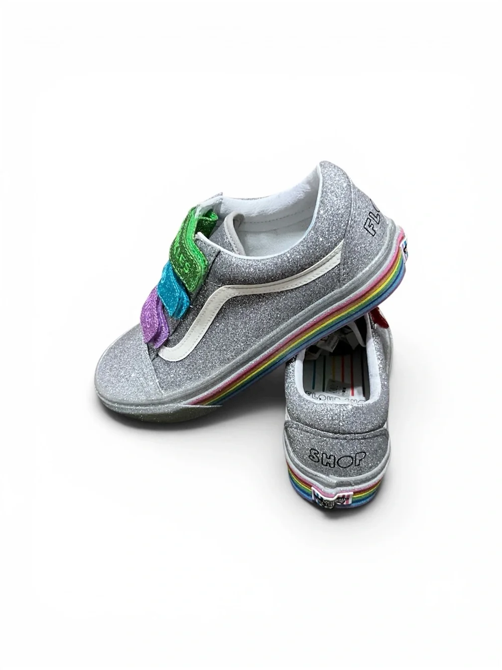 Vans Kids Glitter Low-Top Sneakers - Silver with Rainbow Stripe